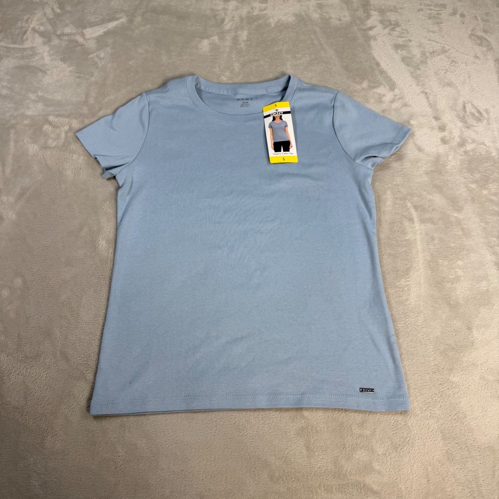 DKNY Organic Cotton Tee Womens Small Blue Short Sleeve Crewneck T-Shirt NEW